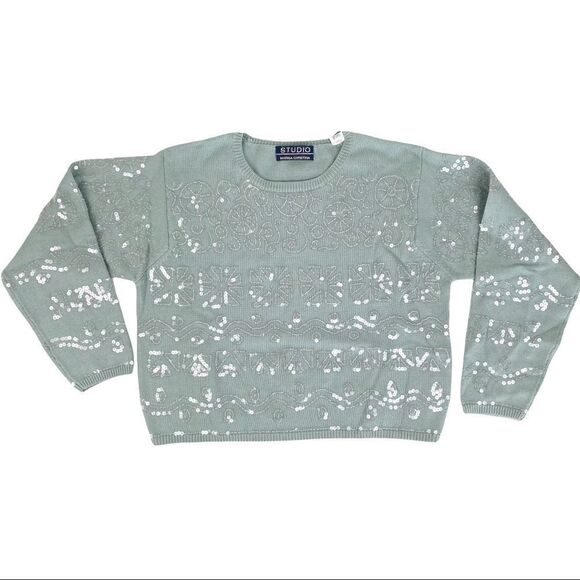 Vintage STUDIO Marisa Christina Sequin Geometrical Sweater - Picture 1 of 6